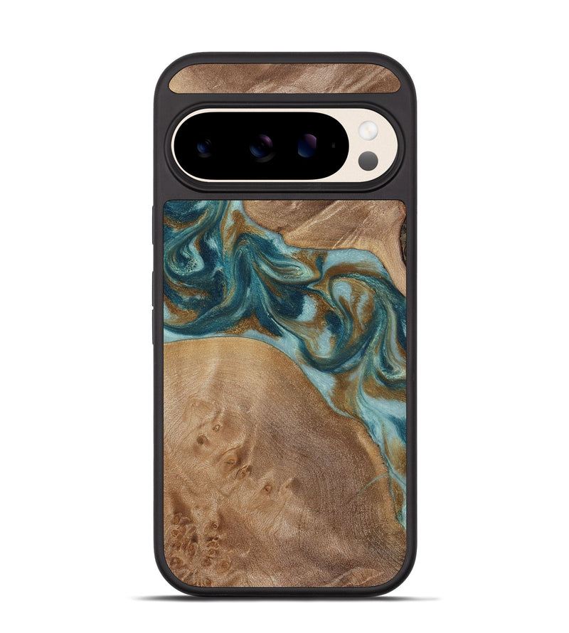 Pixel 10 Wood Phone Case - Therese (Teal & Gold, 817157)