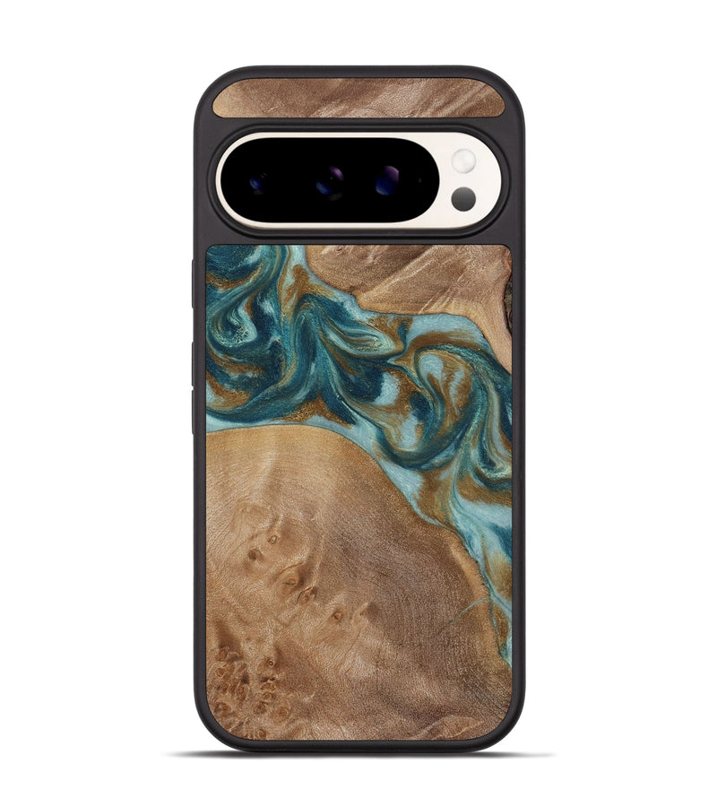 Pixel 9 Wood Phone Case - Therese (Teal & Gold, 817157)