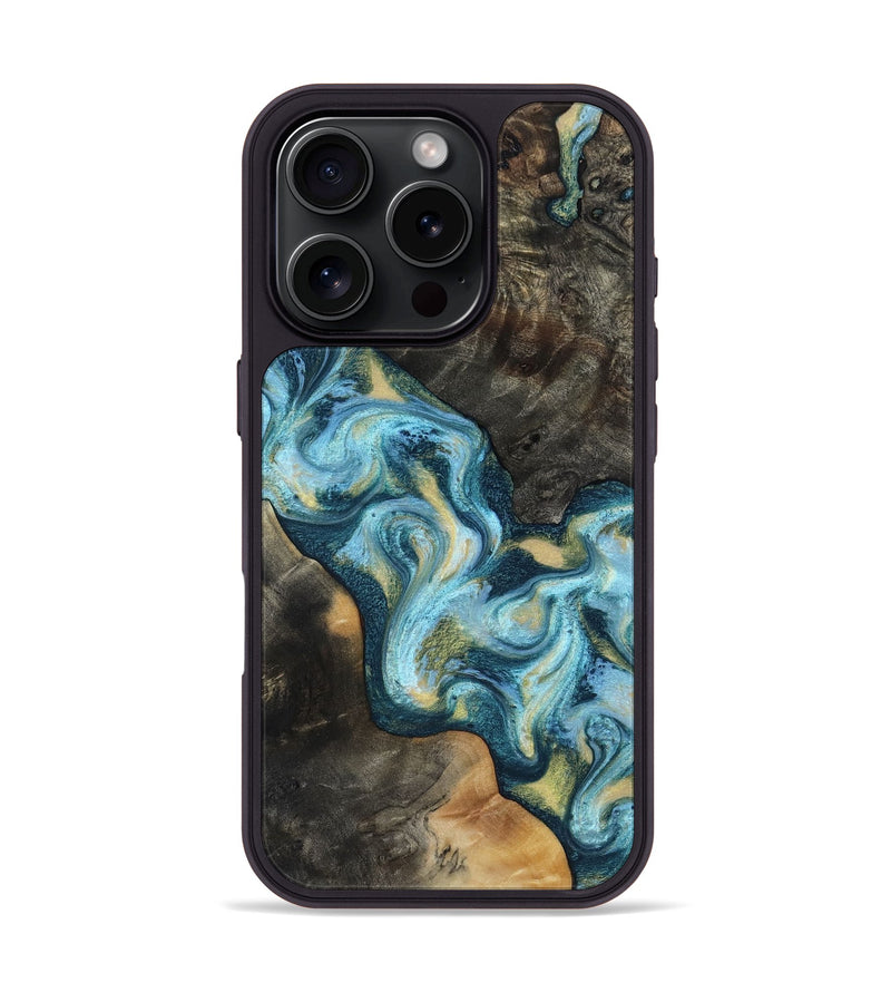 iPhone 16 Pro Wood Phone Case - Grant (Teal & Gold, 817165)