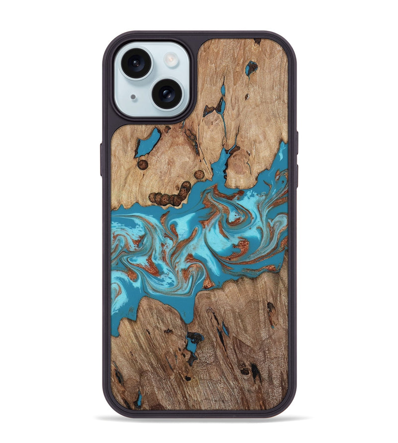 iPhone 15 Plus Wood Phone Case - Lilith (Teal & Gold, 817166)