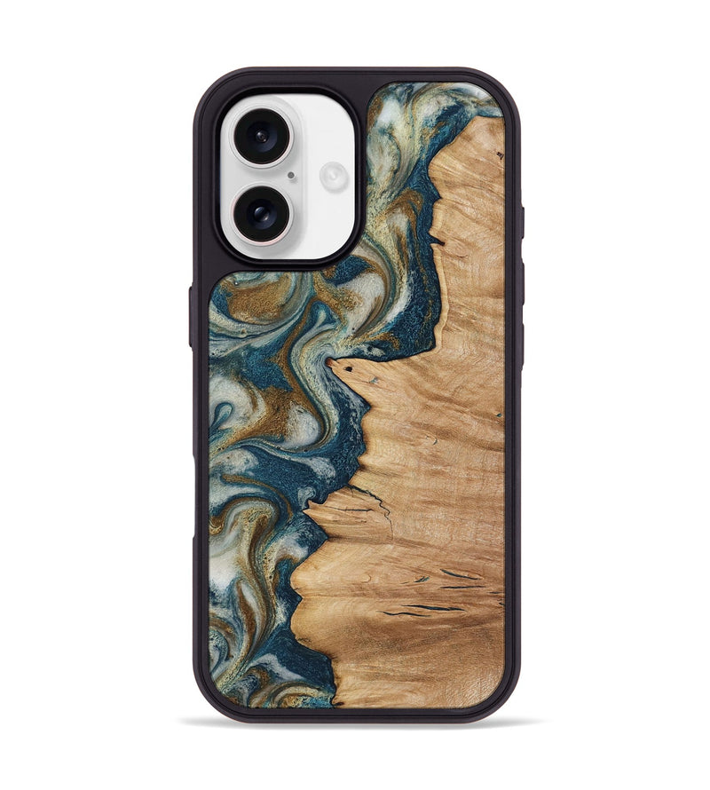 iPhone 17 Wood Phone Case - Nadia (Teal & Gold, 817167)