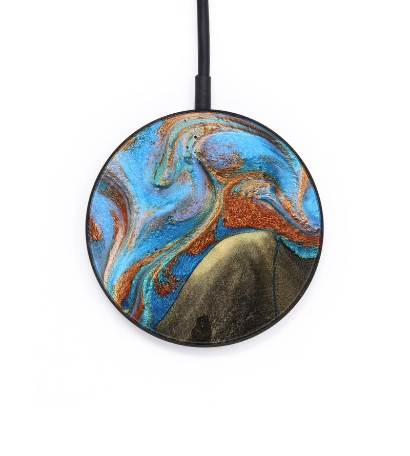 Circle Wood Wireless Charger - Pierre (Teal & Gold, 817243)