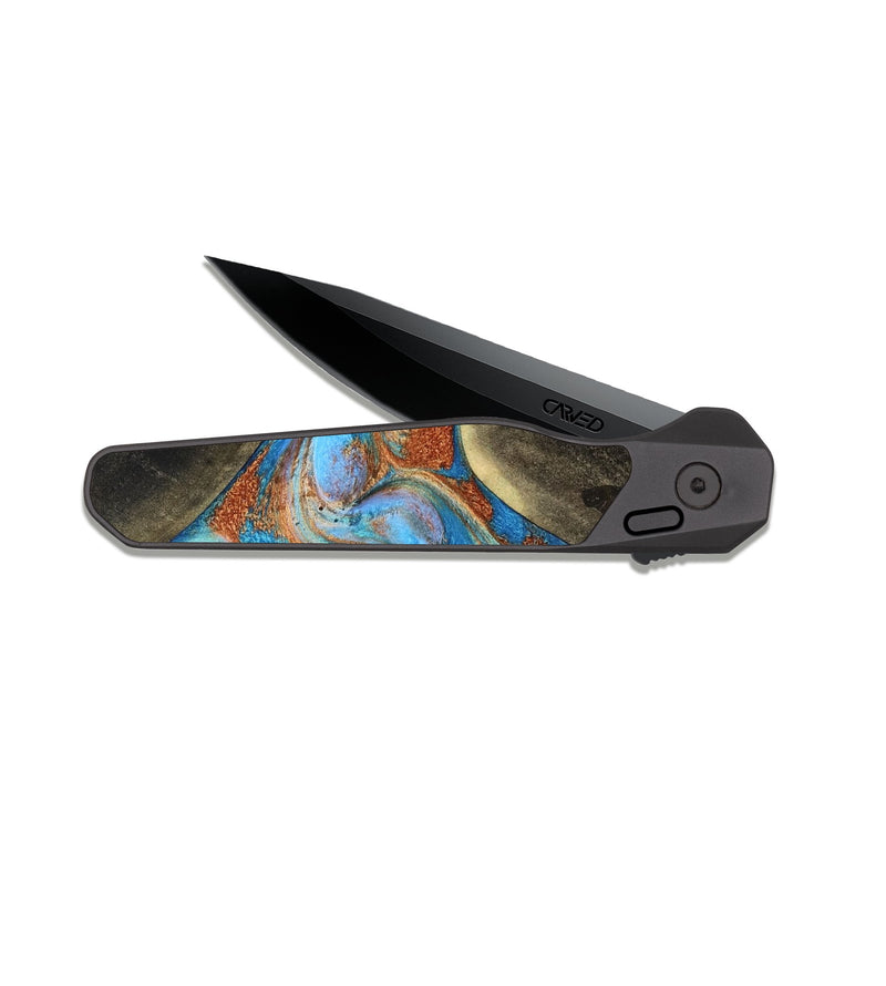 EDC Dark Slate Wood Pocket Knife - Pierre (Teal & Gold, 817243)