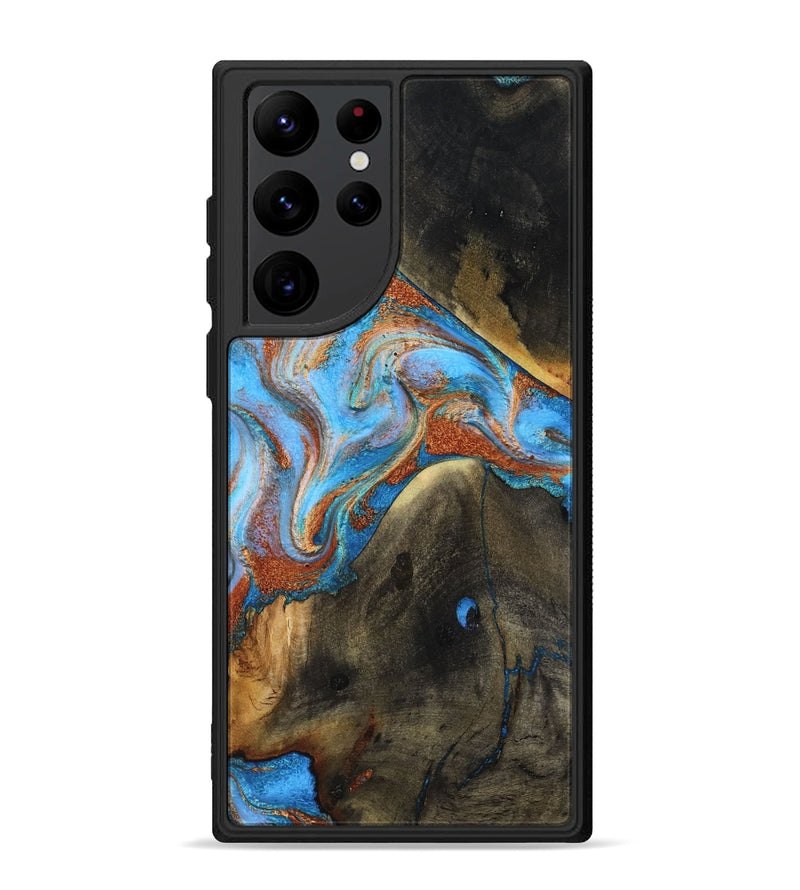 Galaxy S22 Ultra Wood Phone Case - Pierre (Teal & Gold, 817243)