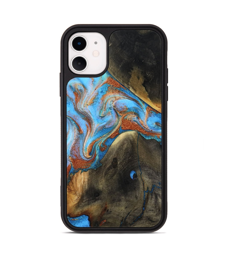 iPhone 11 Wood Phone Case - Pierre (Teal & Gold, 817243)
