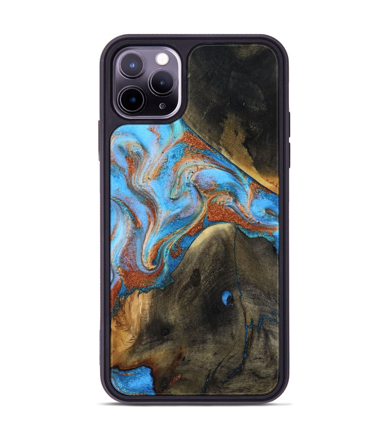 iPhone 11 Pro Max Wood Phone Case - Pierre (Teal & Gold, 817243)