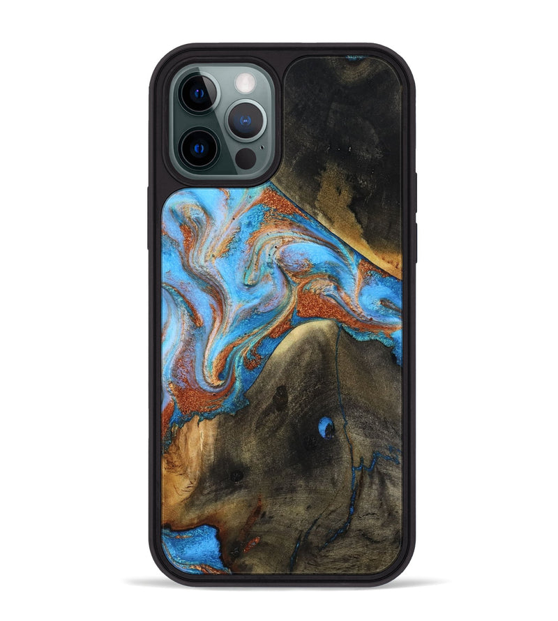 iPhone 12 Pro Max Wood Phone Case - Pierre (Teal & Gold, 817243)