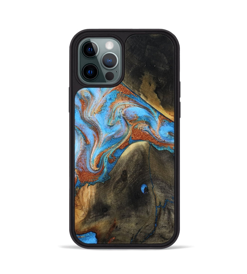iPhone 12 Pro Wood Phone Case - Pierre (Teal & Gold, 817243)