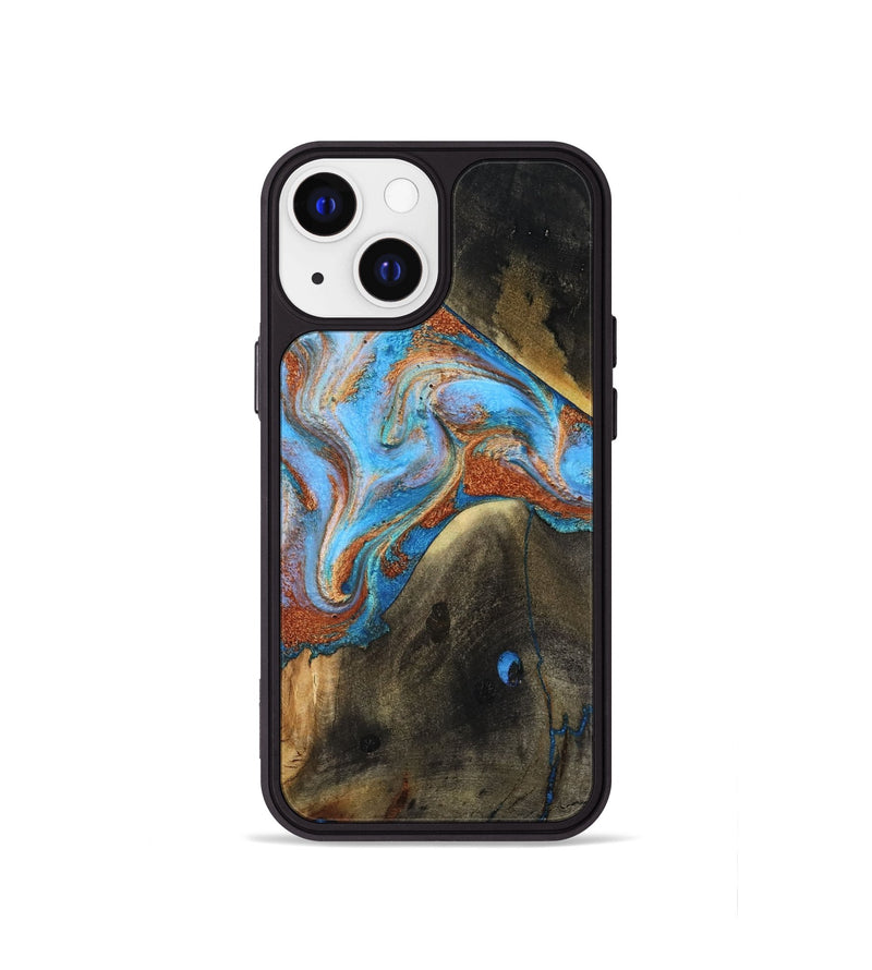 iPhone 13 mini Wood Phone Case - Pierre (Teal & Gold, 817243)