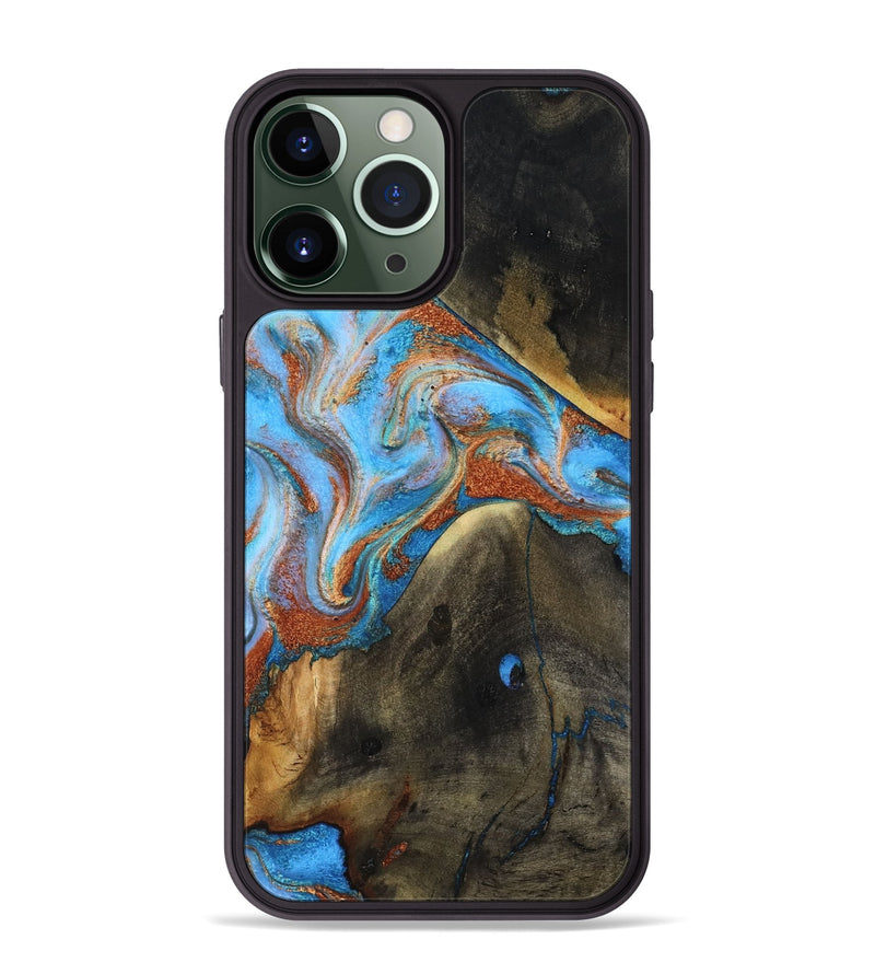 iPhone 13 Pro Max Wood Phone Case - Pierre (Teal & Gold, 817243)