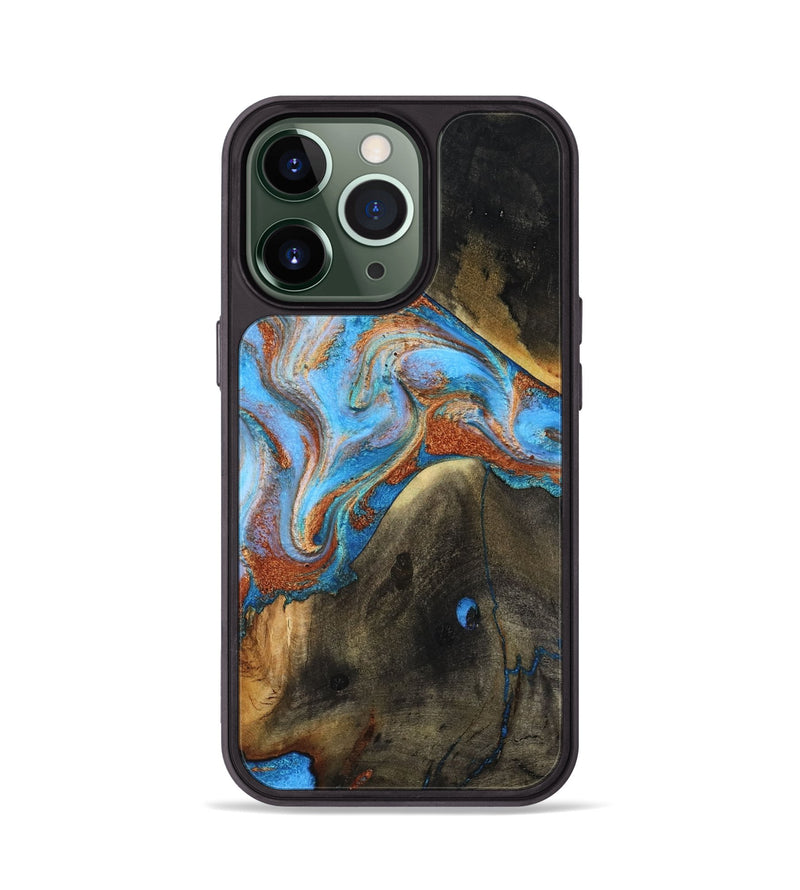 iPhone 13 Pro Wood Phone Case - Pierre (Teal & Gold, 817243)