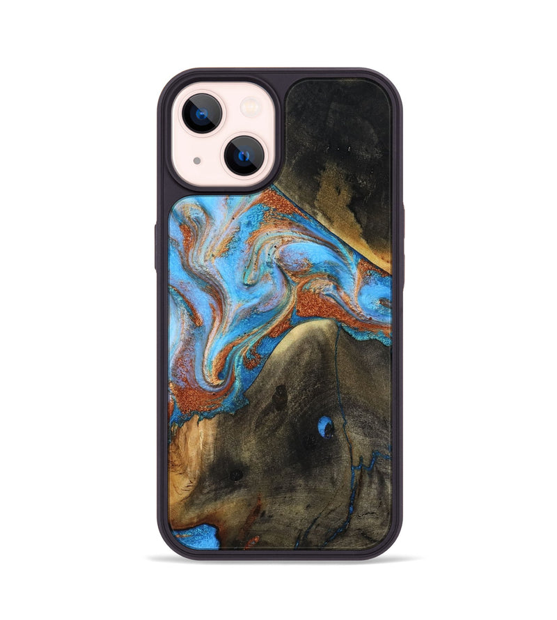 iPhone 14 Wood Phone Case - Pierre (Teal & Gold, 817243)
