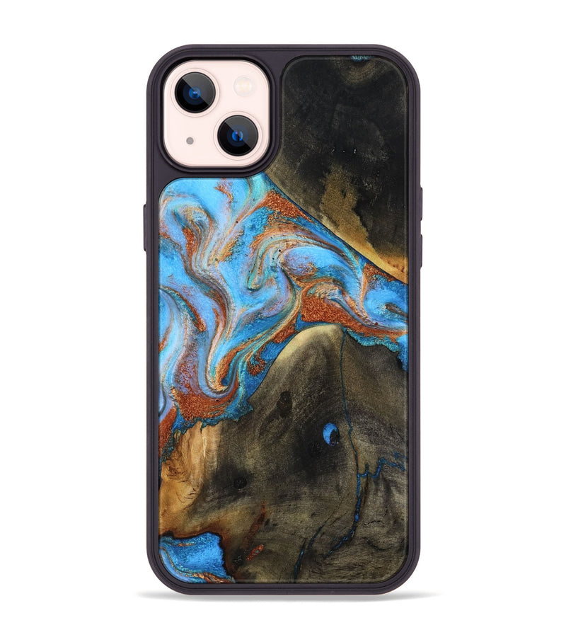 iPhone 14 Plus Wood Phone Case - Pierre (Teal & Gold, 817243)