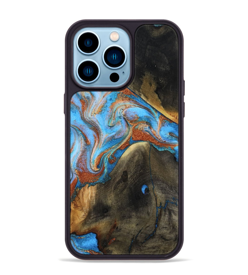 iPhone 14 Pro Max Wood Phone Case - Pierre (Teal & Gold, 817243)
