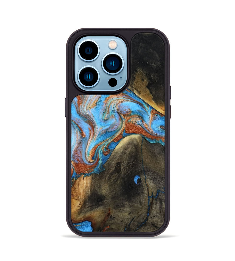 iPhone 14 Pro Wood Phone Case - Pierre (Teal & Gold, 817243)