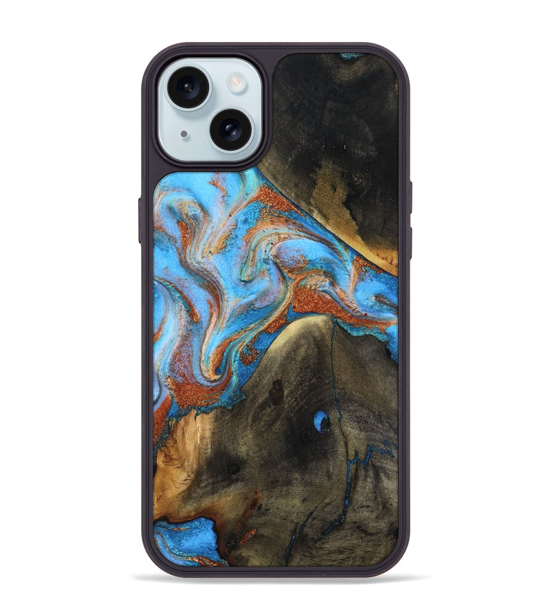 iPhone 15 Plus Wood Phone Case - Pierre (Teal & Gold, 817243)