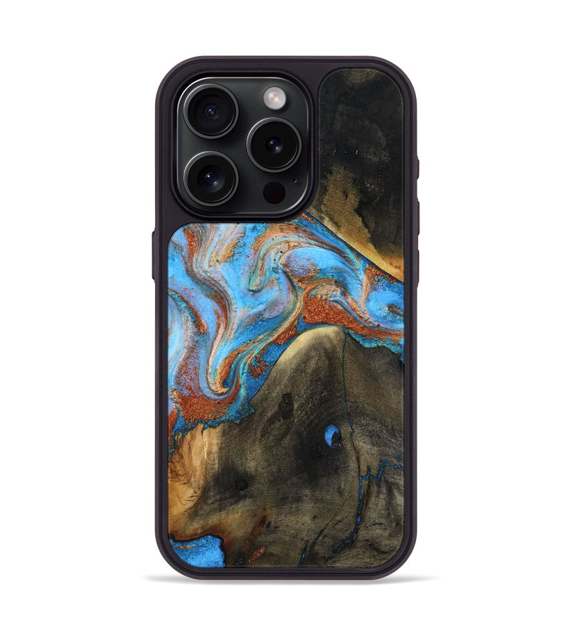 iPhone 15 Pro Wood Phone Case - Pierre (Teal & Gold, 817243)