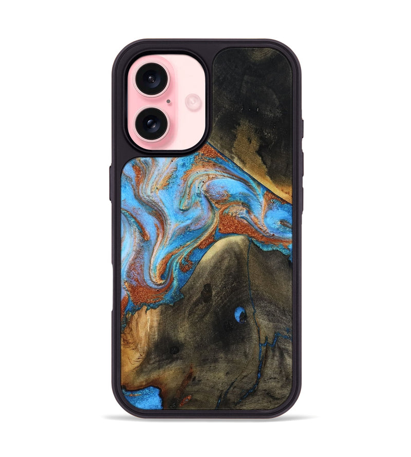 iPhone 16 Wood Phone Case - Pierre (Teal & Gold, 817243)