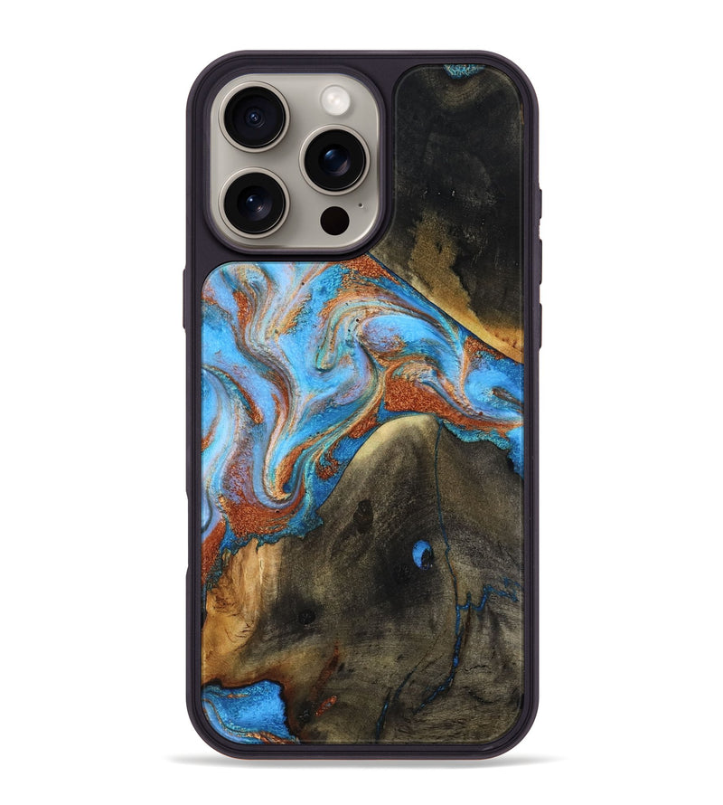 iPhone 16 Pro Max Wood Phone Case - Pierre (Teal & Gold, 817243)