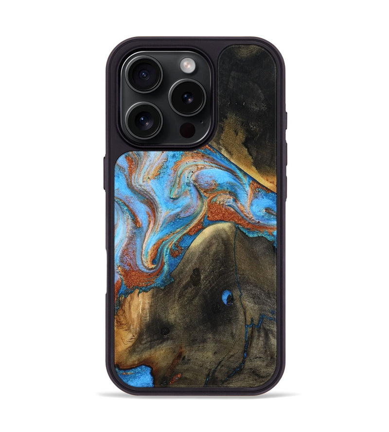 iPhone 16 Pro Wood Phone Case - Pierre (Teal & Gold, 817243)