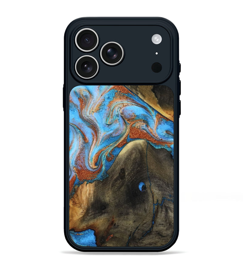 iPhone 17 Pro Max Wood Phone Case - Pierre (Teal & Gold, 817243)