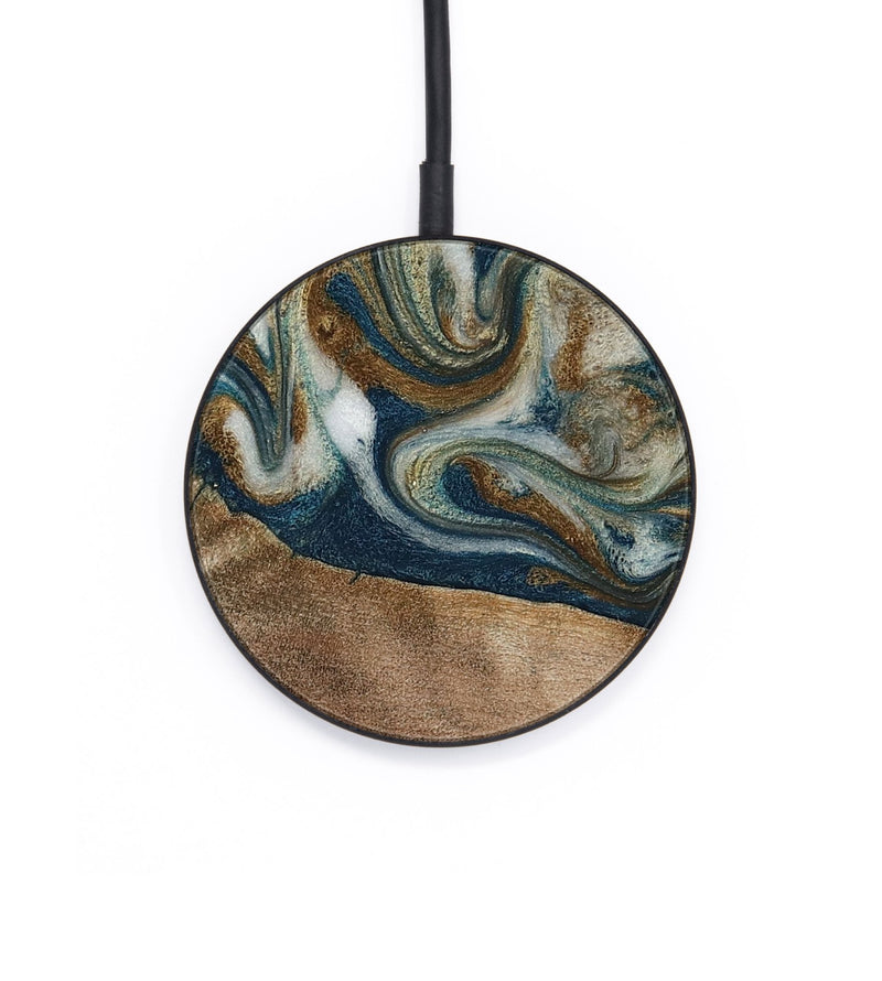 Circle Wood Wireless Charger - Mona (Teal & Gold, 817244)