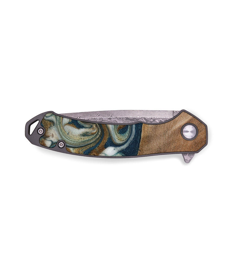 EDC Wood Pocket Knife - Mona (Teal & Gold, 817244)