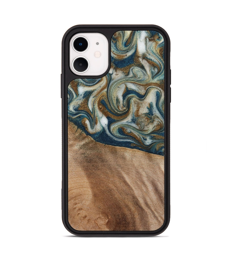 iPhone 11 Wood Phone Case - Mona (Teal & Gold, 817244)