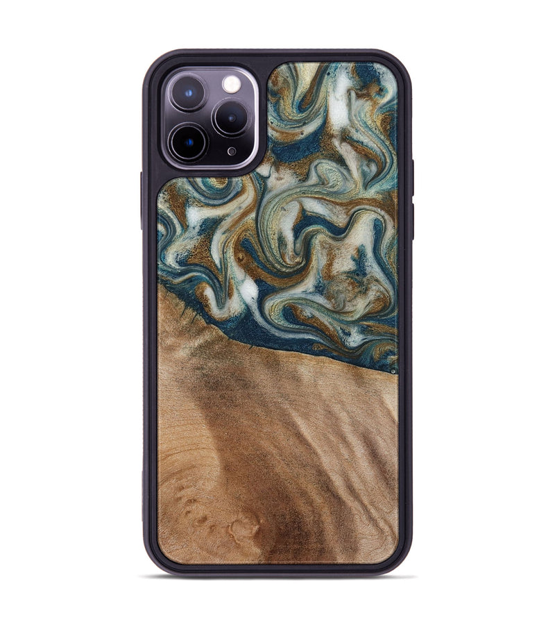 iPhone 11 Pro Max Wood Phone Case - Mona (Teal & Gold, 817244)