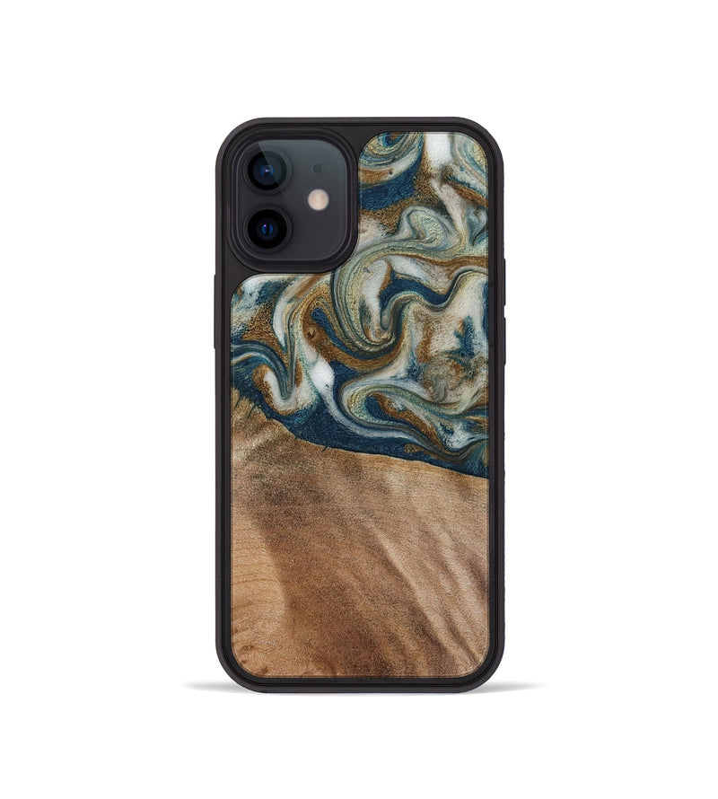 iPhone 12 mini Wood Phone Case - Mona (Teal & Gold, 817244)