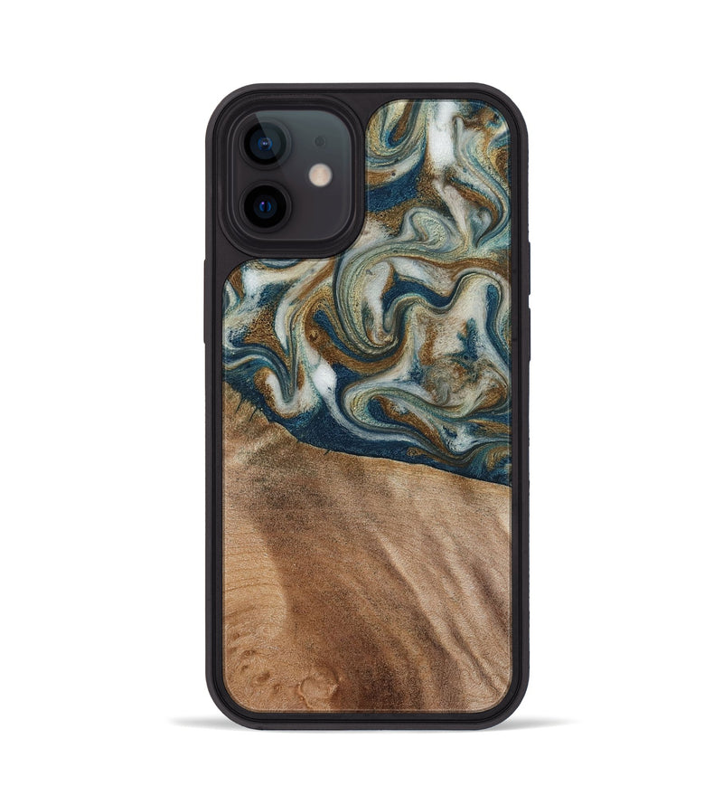 iPhone 12 Wood Phone Case - Mona (Teal & Gold, 817244)