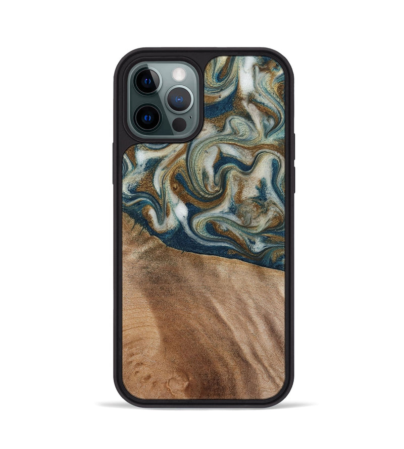 iPhone 12 Pro Wood Phone Case - Mona (Teal & Gold, 817244)