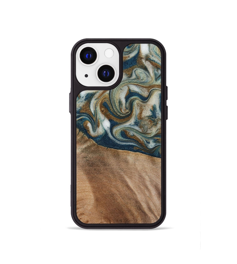 iPhone 13 mini Wood Phone Case - Mona (Teal & Gold, 817244)