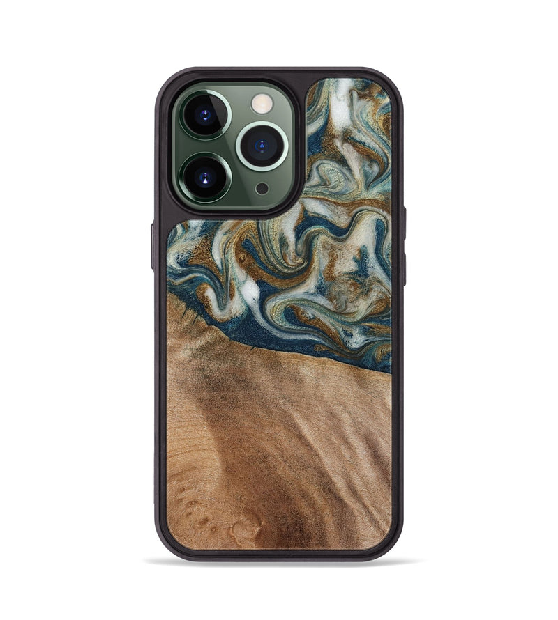 iPhone 13 Pro Wood Phone Case - Mona (Teal & Gold, 817244)