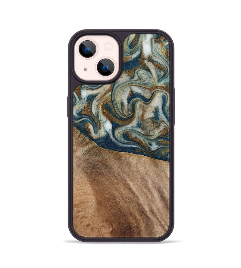 iPhone 14 Wood Phone Case - Mona (Teal & Gold, 817244)
