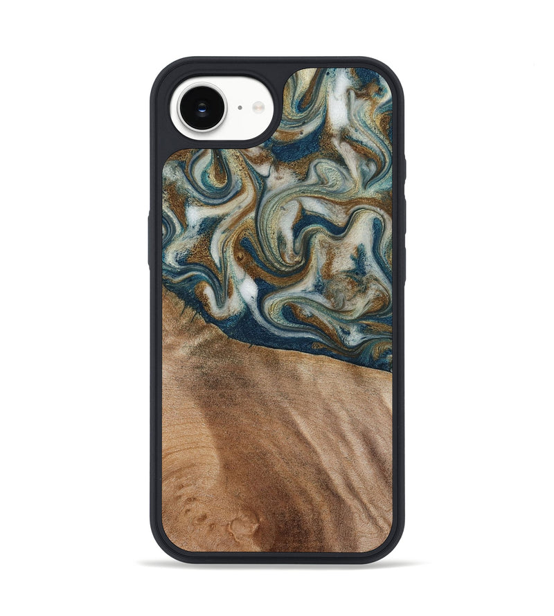 iPhone 16e Wood Phone Case - Mona (Teal & Gold, 817244)
