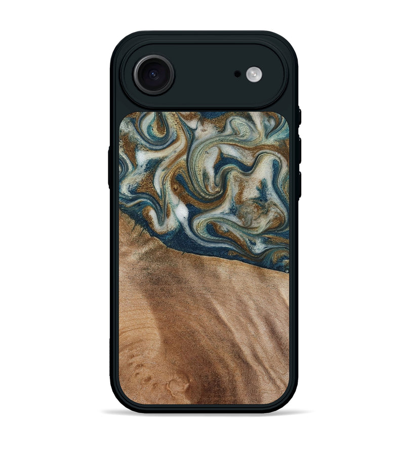 iPhone 17 Air Wood Phone Case - Mona (Teal & Gold, 817244)