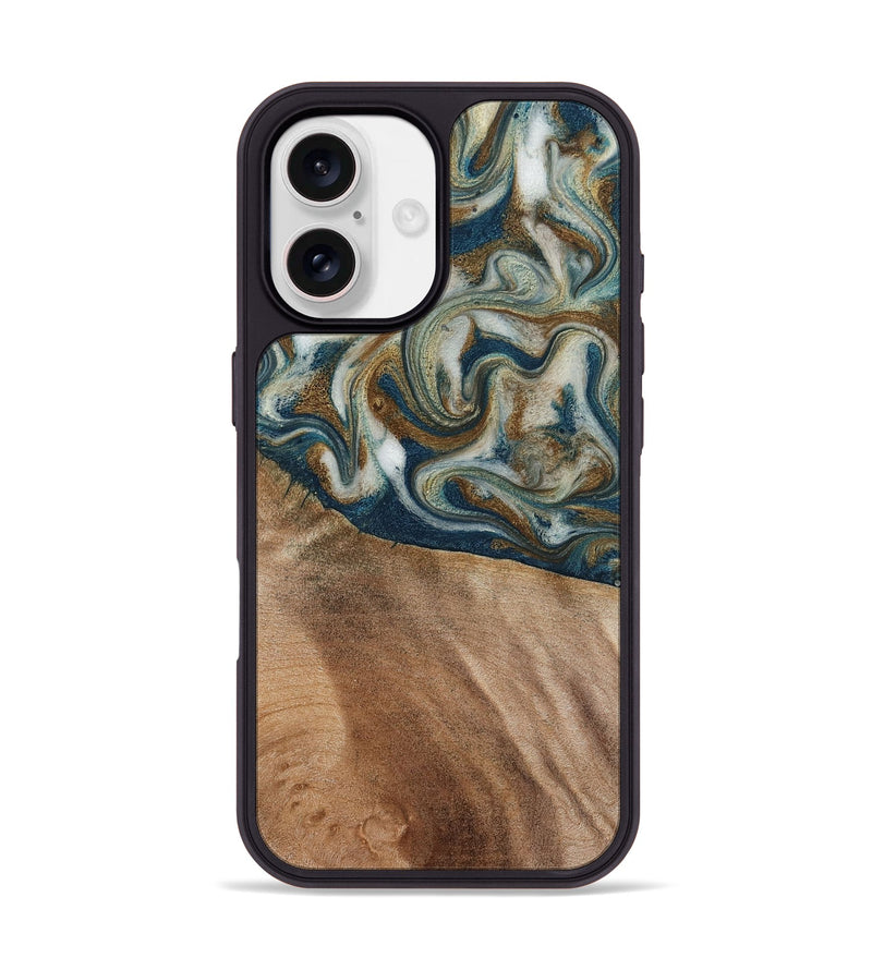 iPhone 17 Wood Phone Case - Mona (Teal & Gold, 817244)