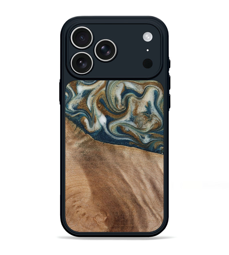 iPhone 17 Pro Max Wood Phone Case - Mona (Teal & Gold, 817244)