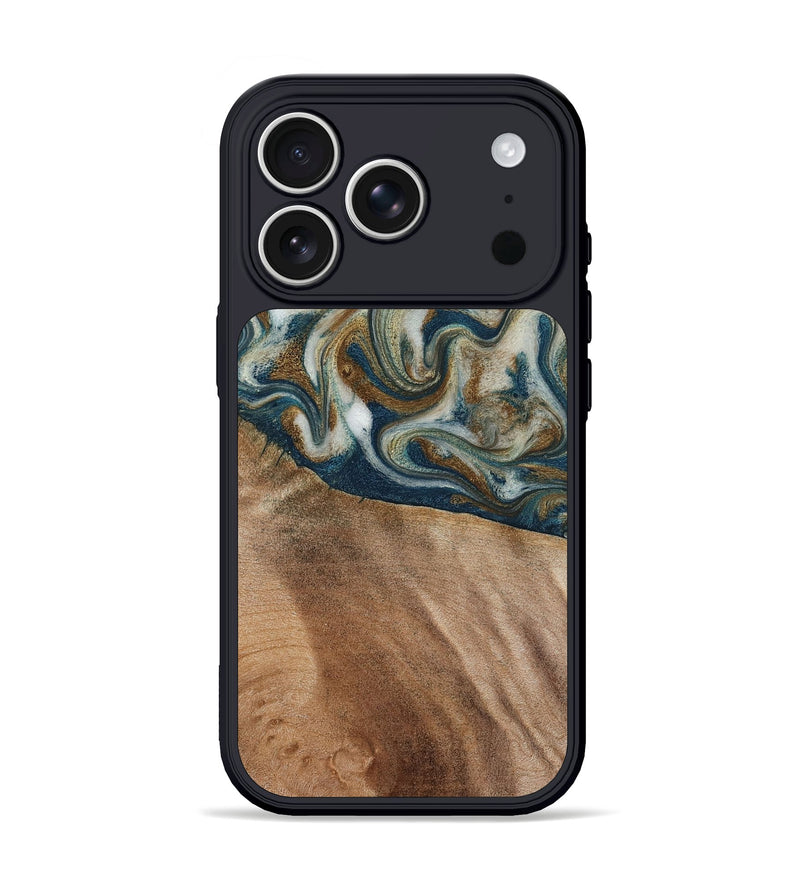 iPhone 17 Pro Wood Phone Case - Mona (Teal & Gold, 817244)