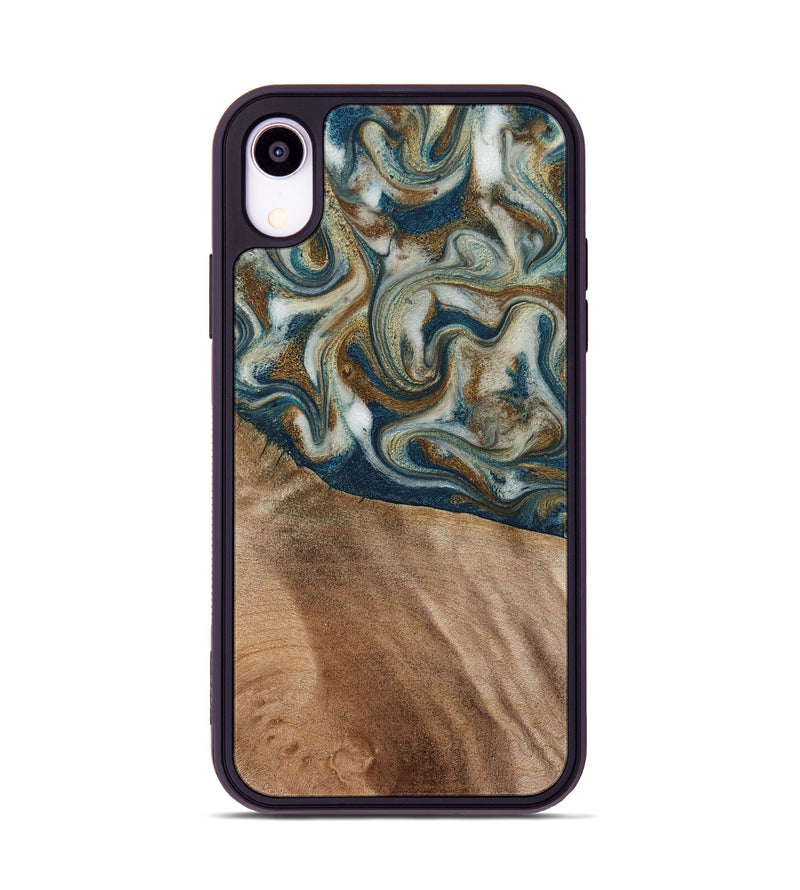 iPhone Xr Wood Phone Case - Mona (Teal & Gold, 817244)