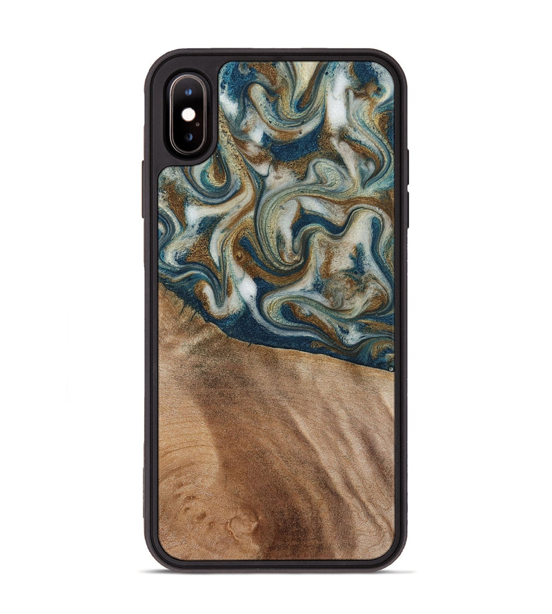 iPhone Xs Max Wood Phone Case - Mona (Teal & Gold, 817244)