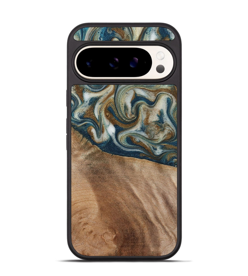 Pixel 9 Pro Wood Phone Case - Mona (Teal & Gold, 817244)