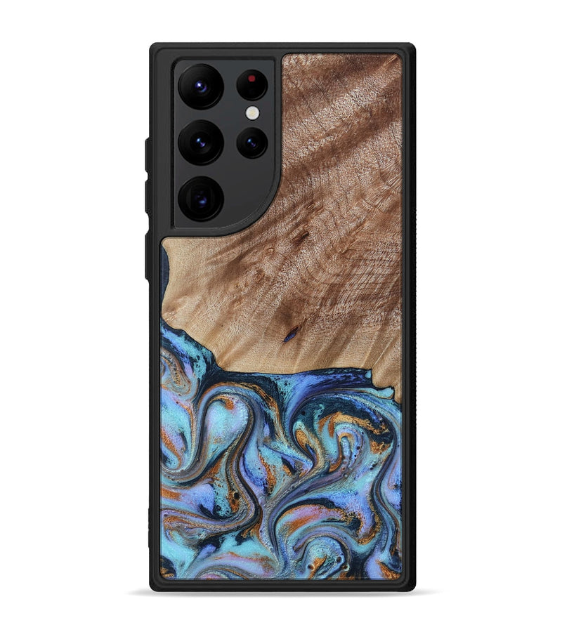 Galaxy S22 Ultra Wood Phone Case - Malissa (Teal & Gold, 817245)