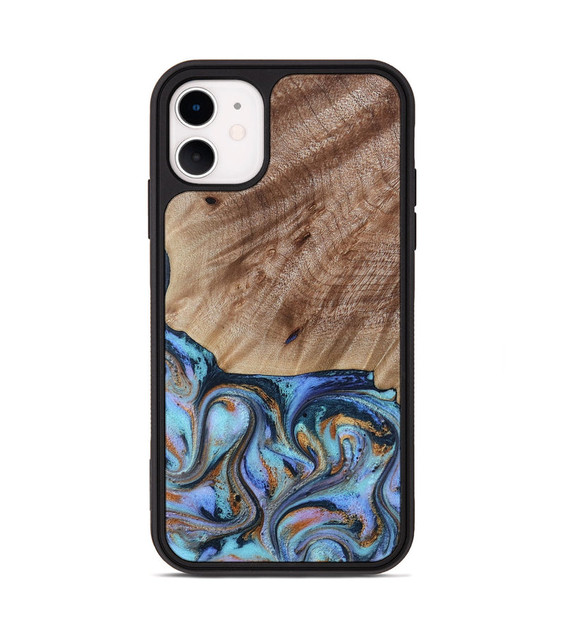 iPhone 11 Wood Phone Case - Malissa (Teal & Gold, 817245)