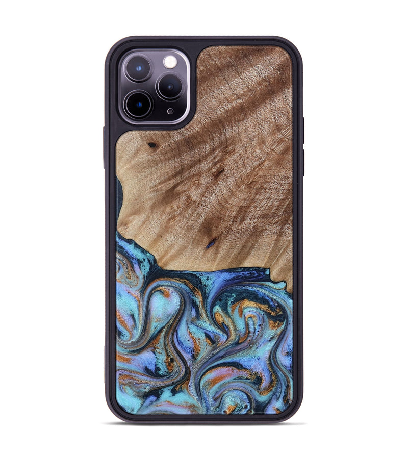 iPhone 11 Pro Max Wood Phone Case - Malissa (Teal & Gold, 817245)