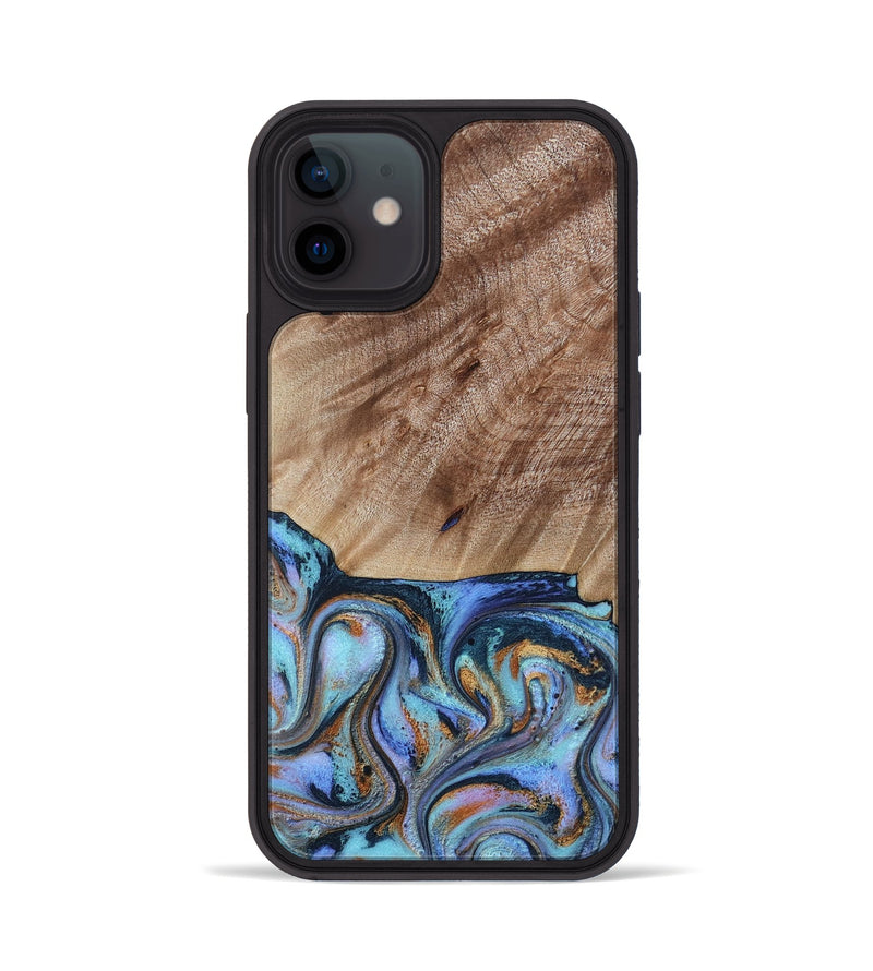 iPhone 12 Wood Phone Case - Malissa (Teal & Gold, 817245)