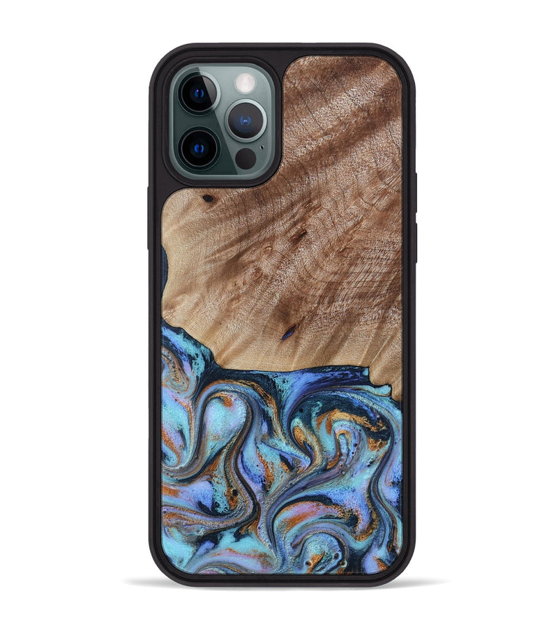 iPhone 12 Pro Max Wood Phone Case - Malissa (Teal & Gold, 817245)