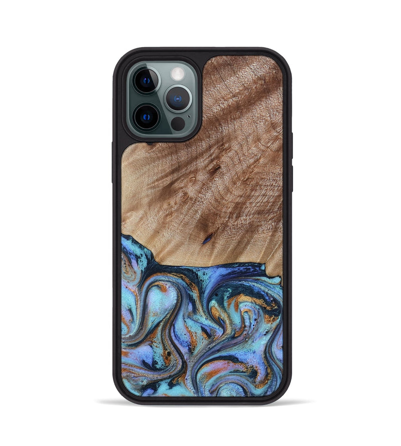 iPhone 12 Pro Wood Phone Case - Malissa (Teal & Gold, 817245)