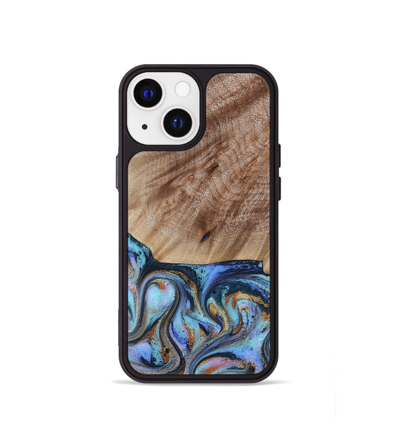 iPhone 13 mini Wood Phone Case - Malissa (Teal & Gold, 817245)